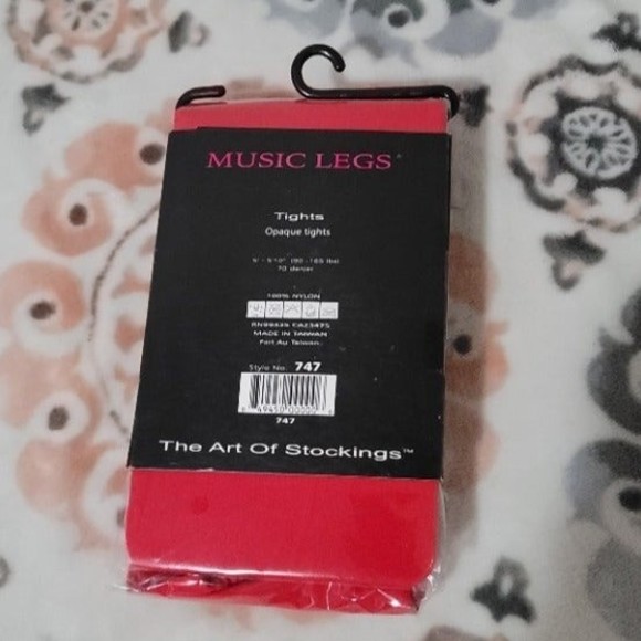 Music Legs Red Opaque Tights Hosiery NIB OS Stockings - Picture 3 of 4